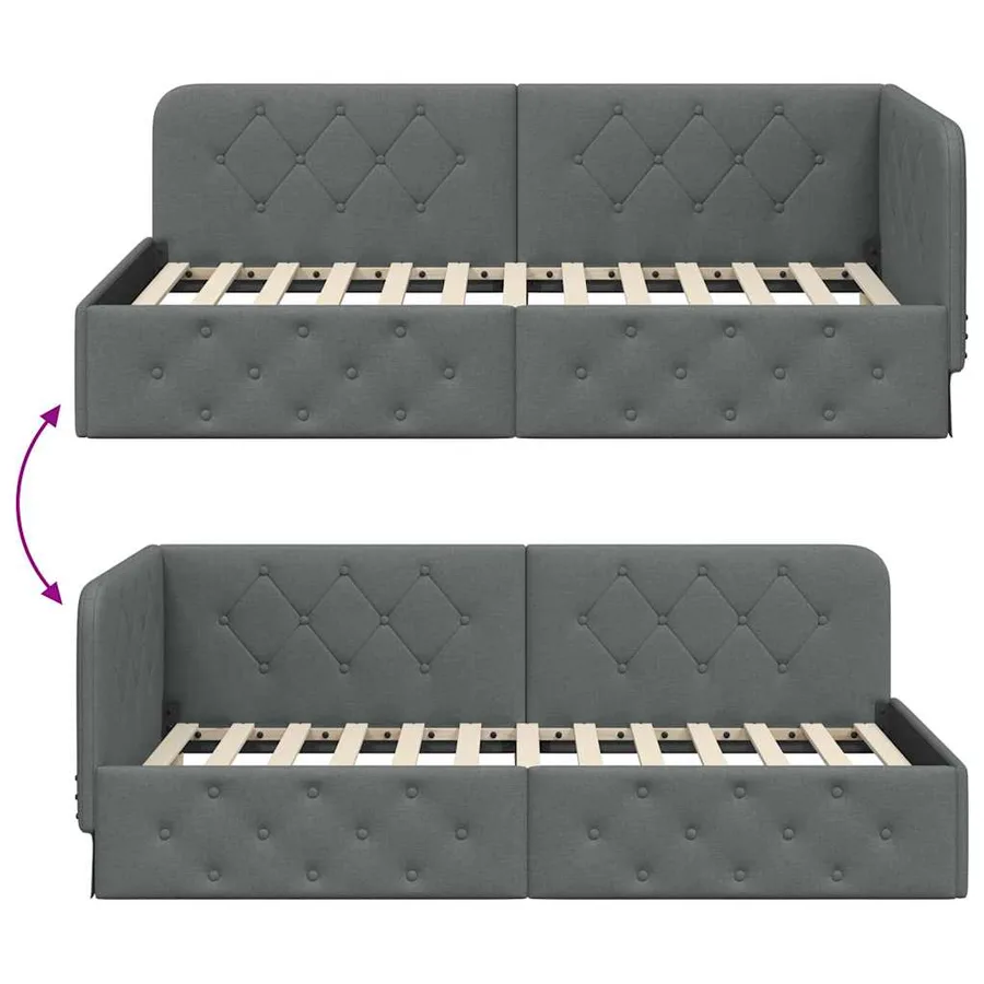 Cadre de lit d'angle Gris foncé 90 x 200 cm tissu - 9