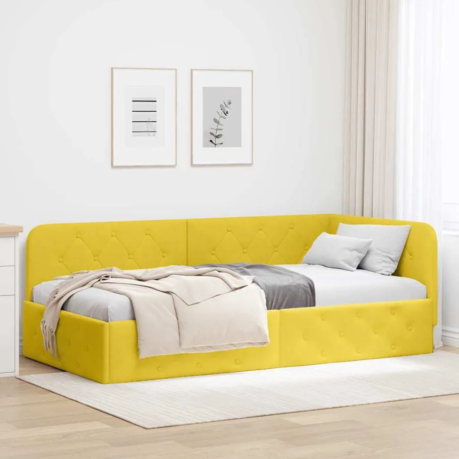 Cadre de lit d'angle Jaune 90 x 200 cm Velours