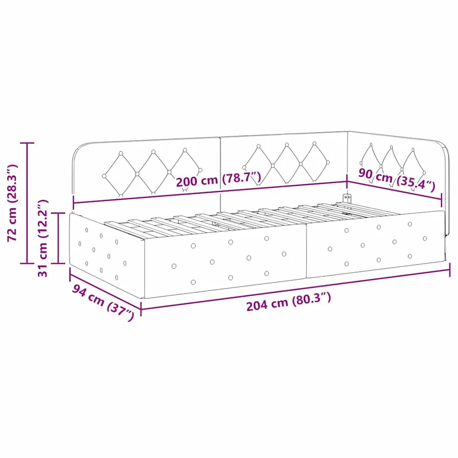Cadre de lit d'angle Jaune 90 x 200 cm Velours - 11