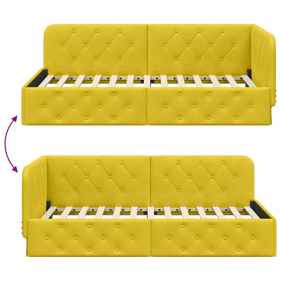 Cadre de lit d'angle Jaune 90 x 200 cm Velours - 9