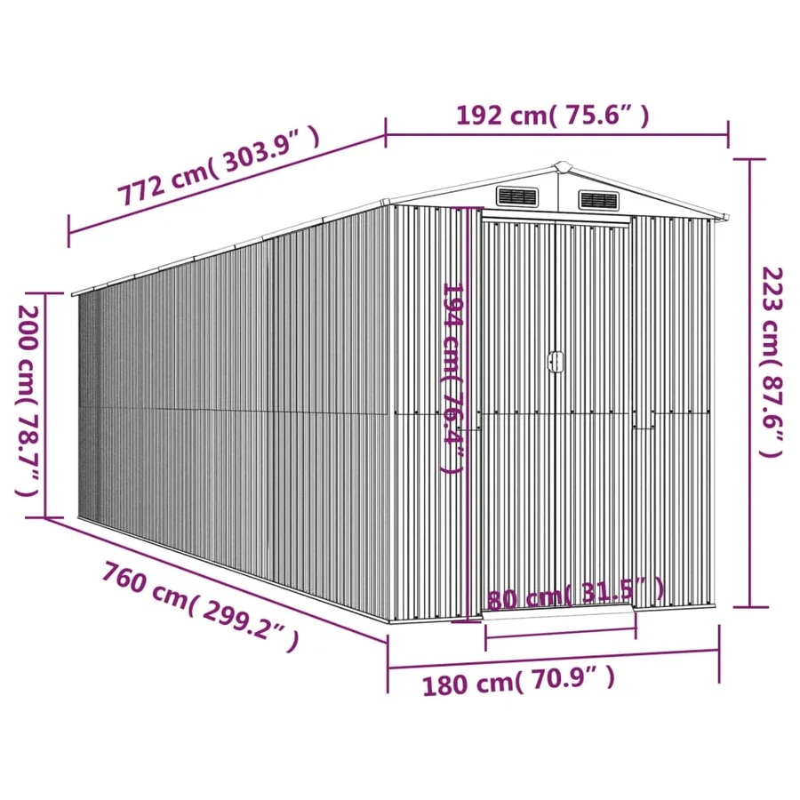Abri de jardin Marron clair 192x772x223 cm Acier galvanisé - 8