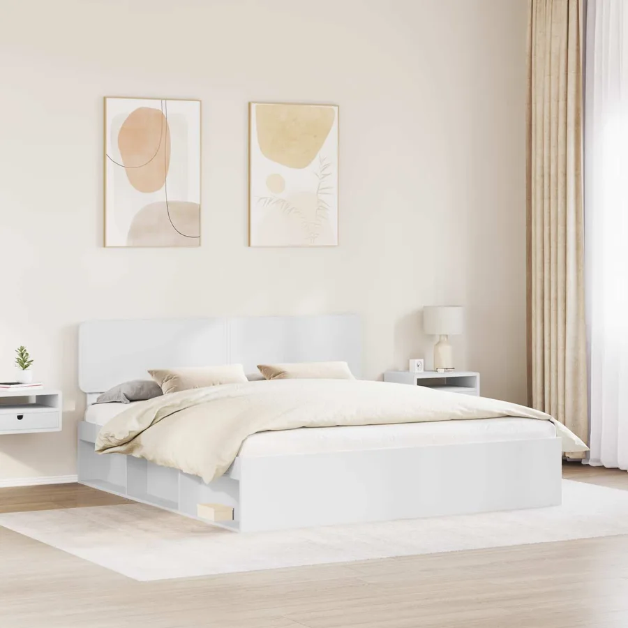 Cadre de lit avec tête de lit Blanc 200 x 200 cm Pin massif - 3