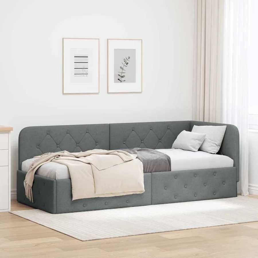 Cadre de lit d'angle Gris foncé 80 x 200 cm tissu