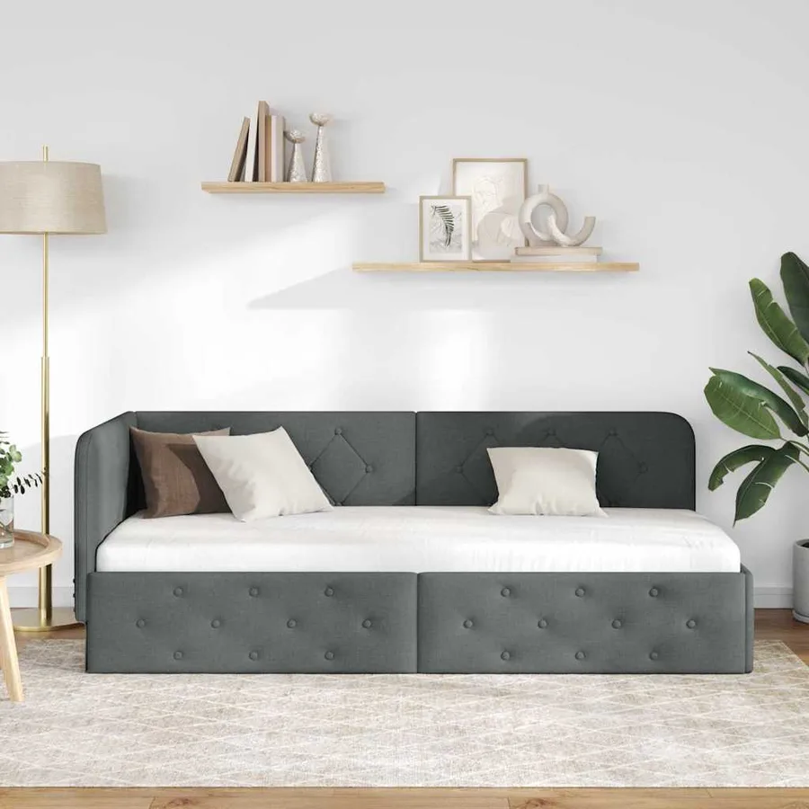 Cadre de lit d'angle Gris foncé 80 x 200 cm tissu - 4