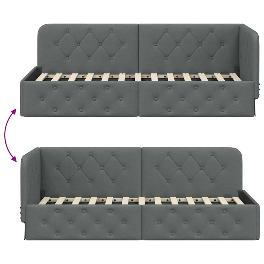 Cadre de lit d'angle Gris foncé 80 x 200 cm tissu - 9
