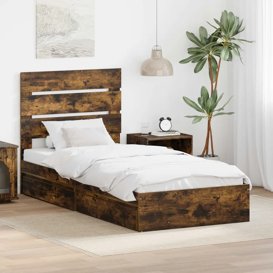 Lit de Rangement Chêne fumé 100 x 200 cm Bois d'ingénierie