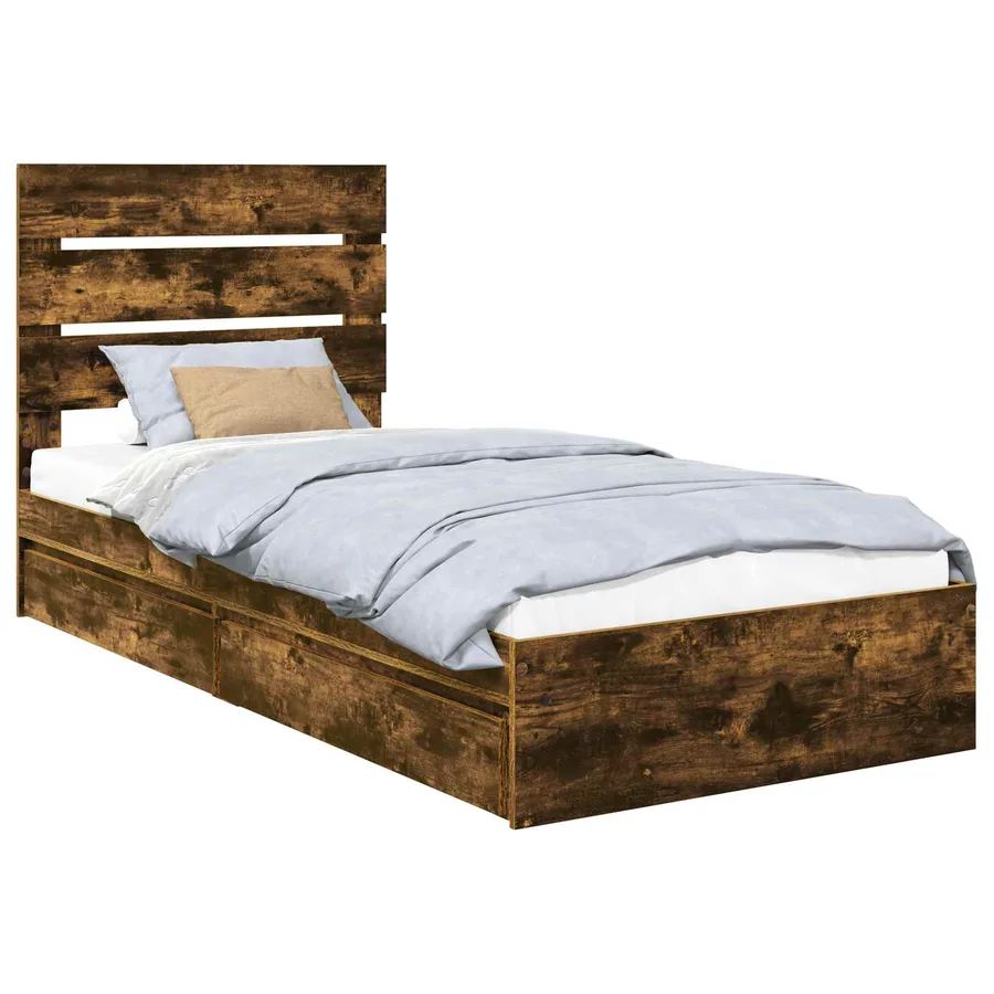 Lit de Rangement Chêne fumé 100 x 200 cm Bois d'ingénierie - 2