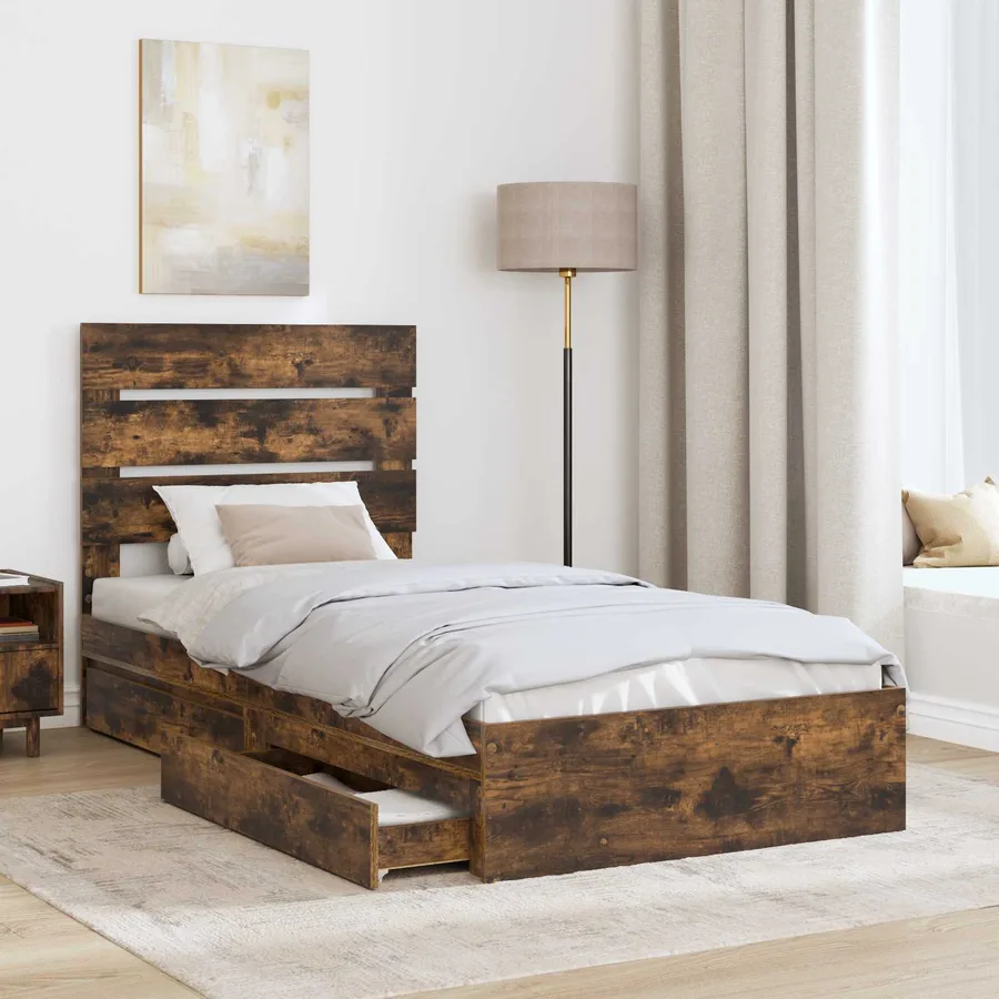 Lit de Rangement Chêne fumé 100 x 200 cm Bois d'ingénierie - 3
