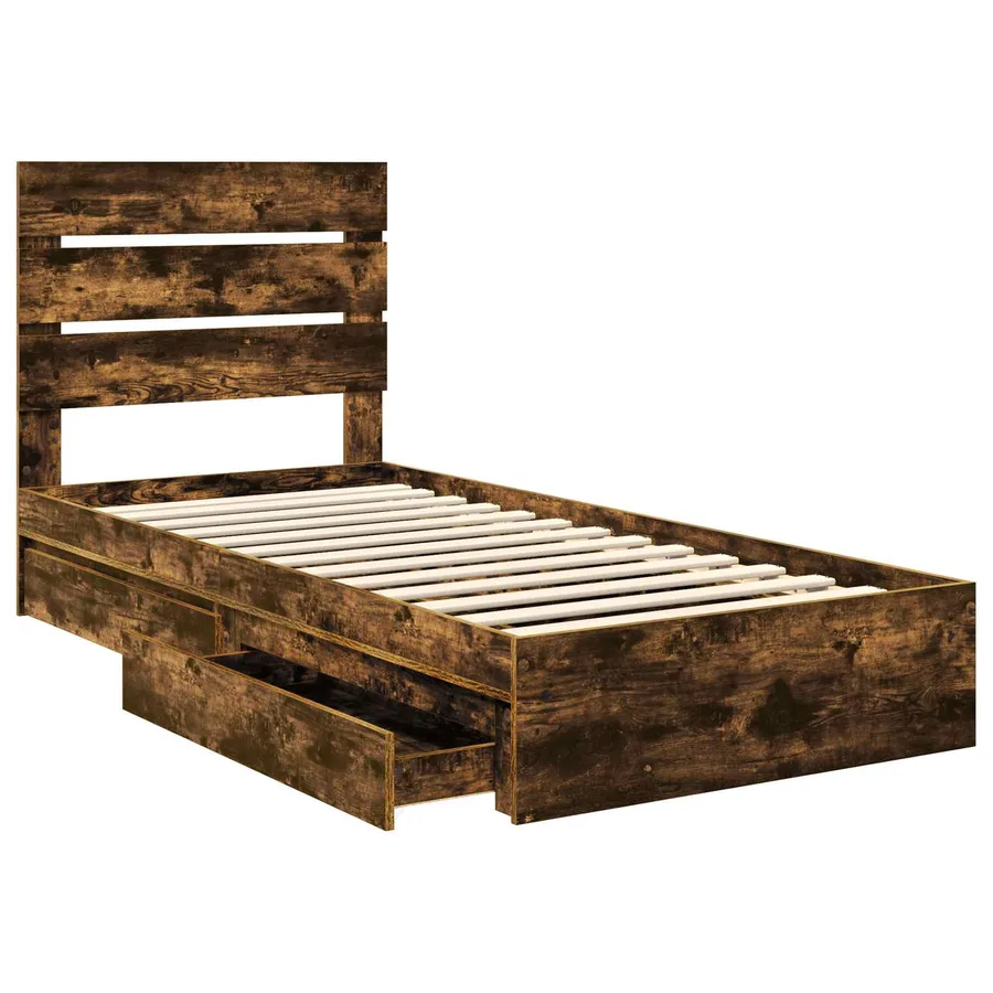 Lit de Rangement Chêne fumé 100 x 200 cm Bois d'ingénierie - 5