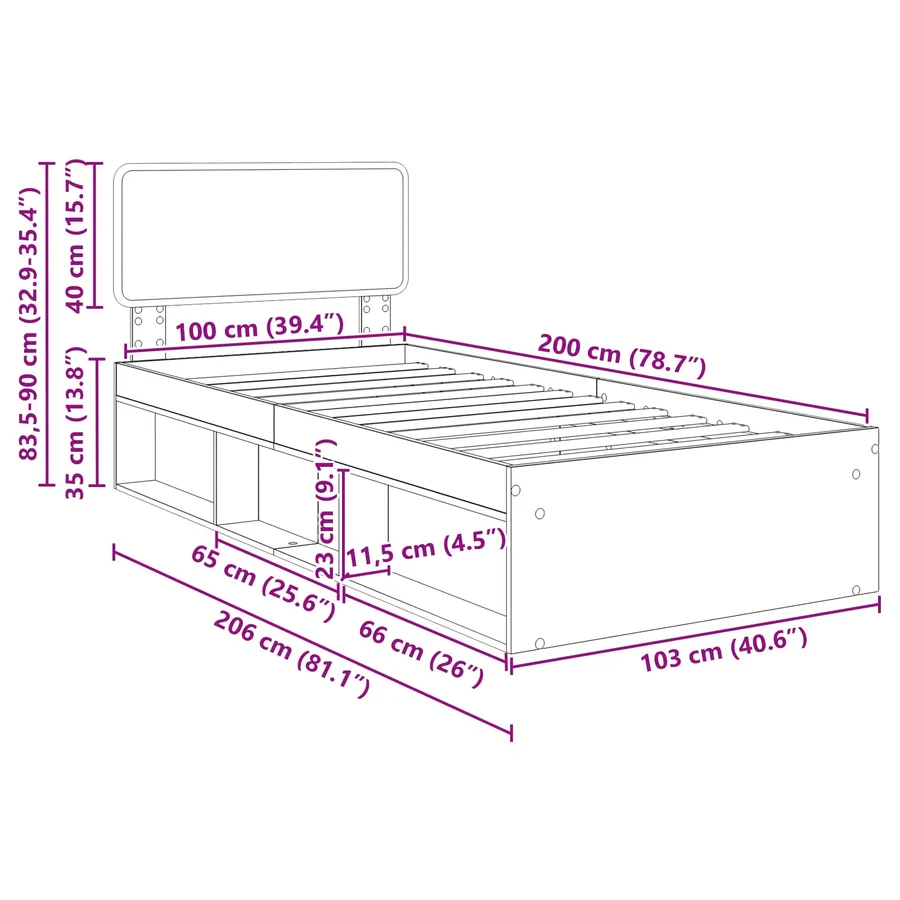 Cadre de lit Chêne artisan 100 x 200 cm Pin massif - 13