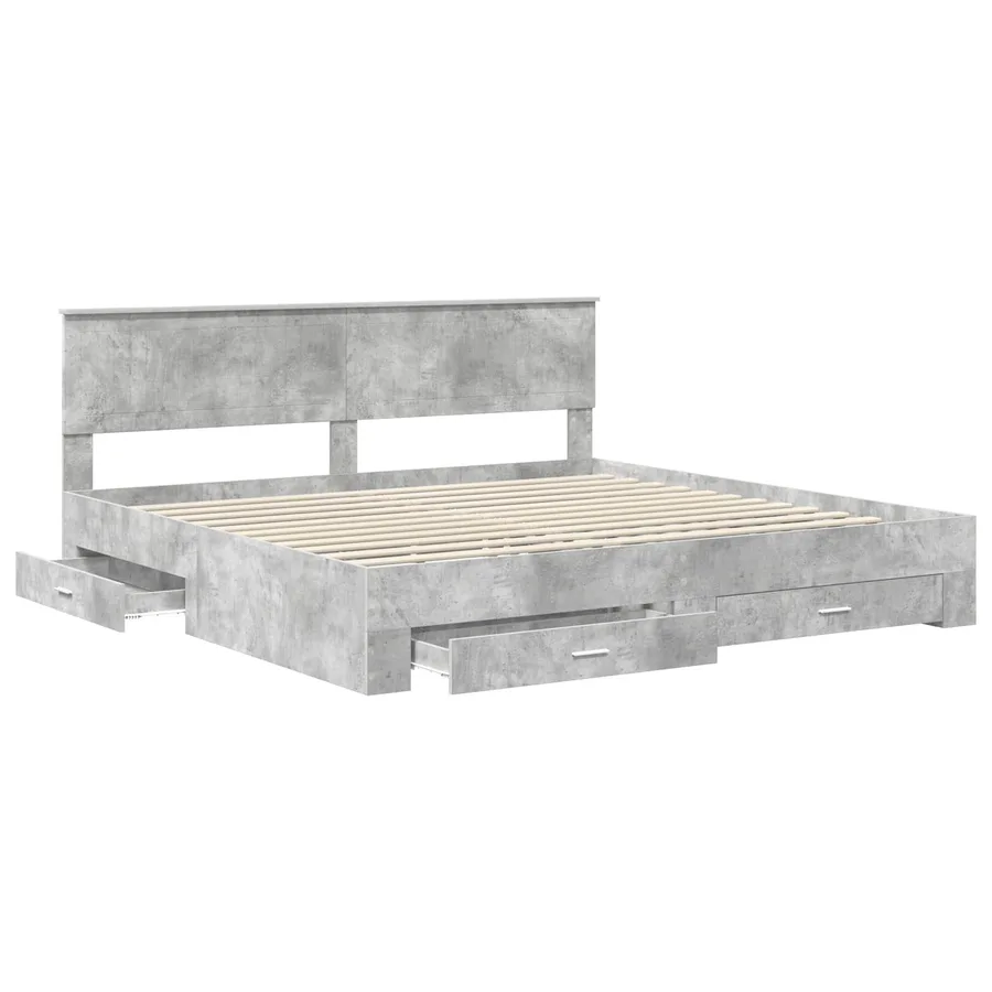 Cadre de lit Gris béton 200 x 200 cm Bois d'ingénierie - 5