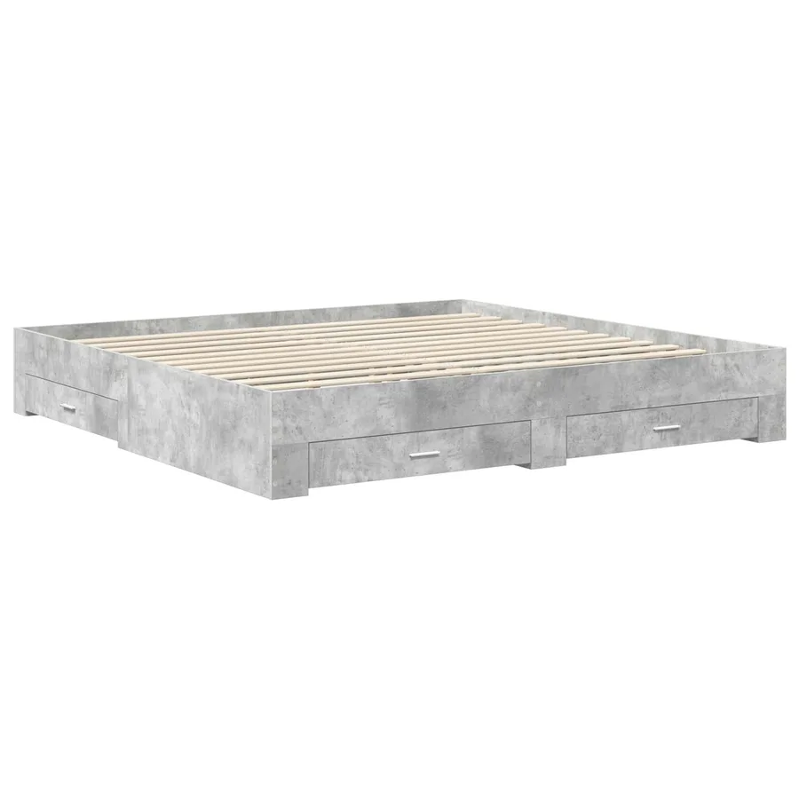 Cadre de lit Gris béton 200 x 200 cm Bois d'ingénierie - 6