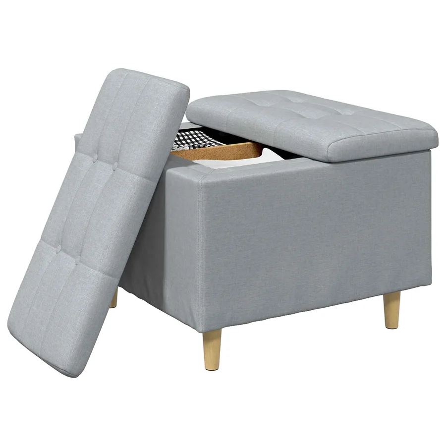 Pouf de rangement avec coussin Gris clair 60 x 60 x 45 cm tissu - 3
