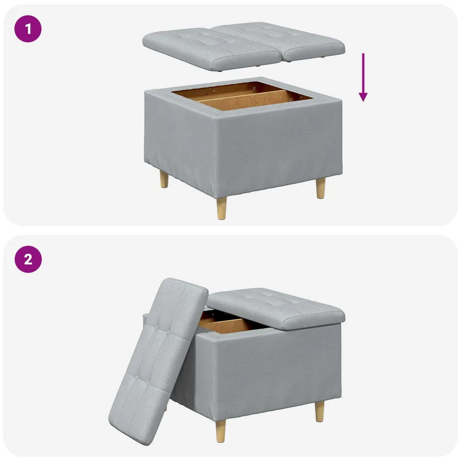 Pouf de rangement avec coussin Gris clair 60 x 60 x 45 cm tissu - 9