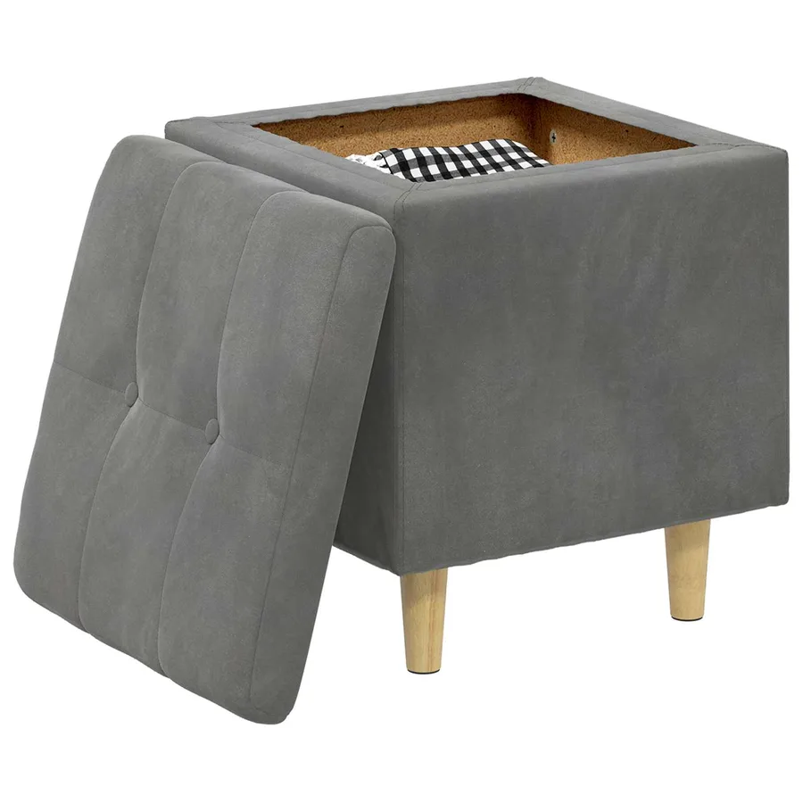 Pouf de rangement Gris foncé 40 x 40 x 45 cm Velours - 3