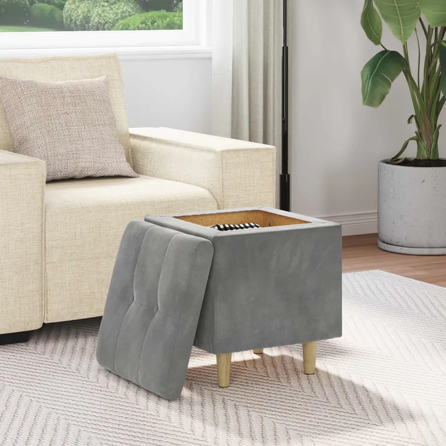 Pouf de rangement Gris foncé 40 x 40 x 45 cm Velours - 4