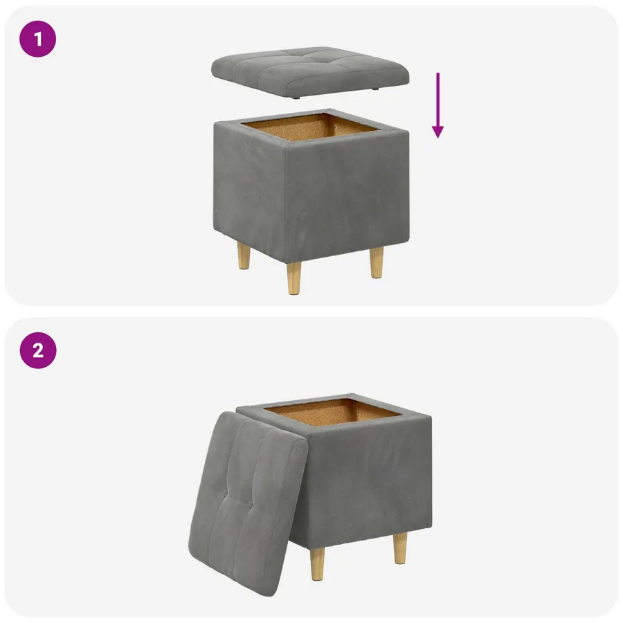 Pouf de rangement Gris foncé 40 x 40 x 45 cm Velours - 9