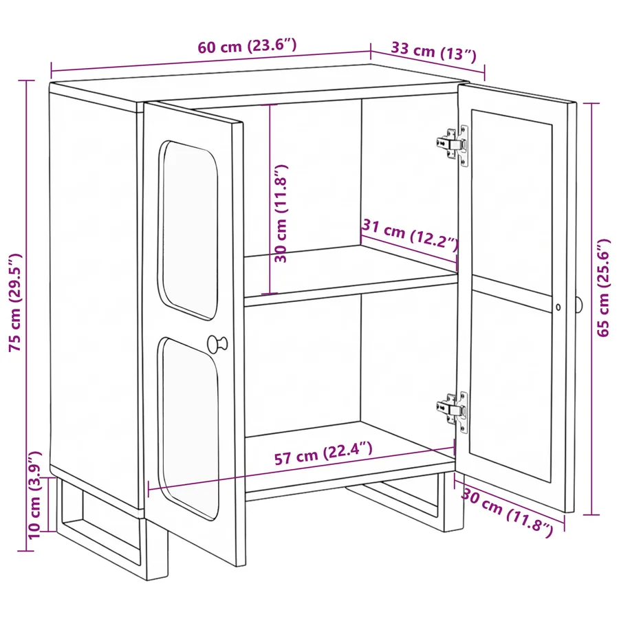 Buffet Marron 60 x 33 x 75 cm Bois de mangue massif - 11