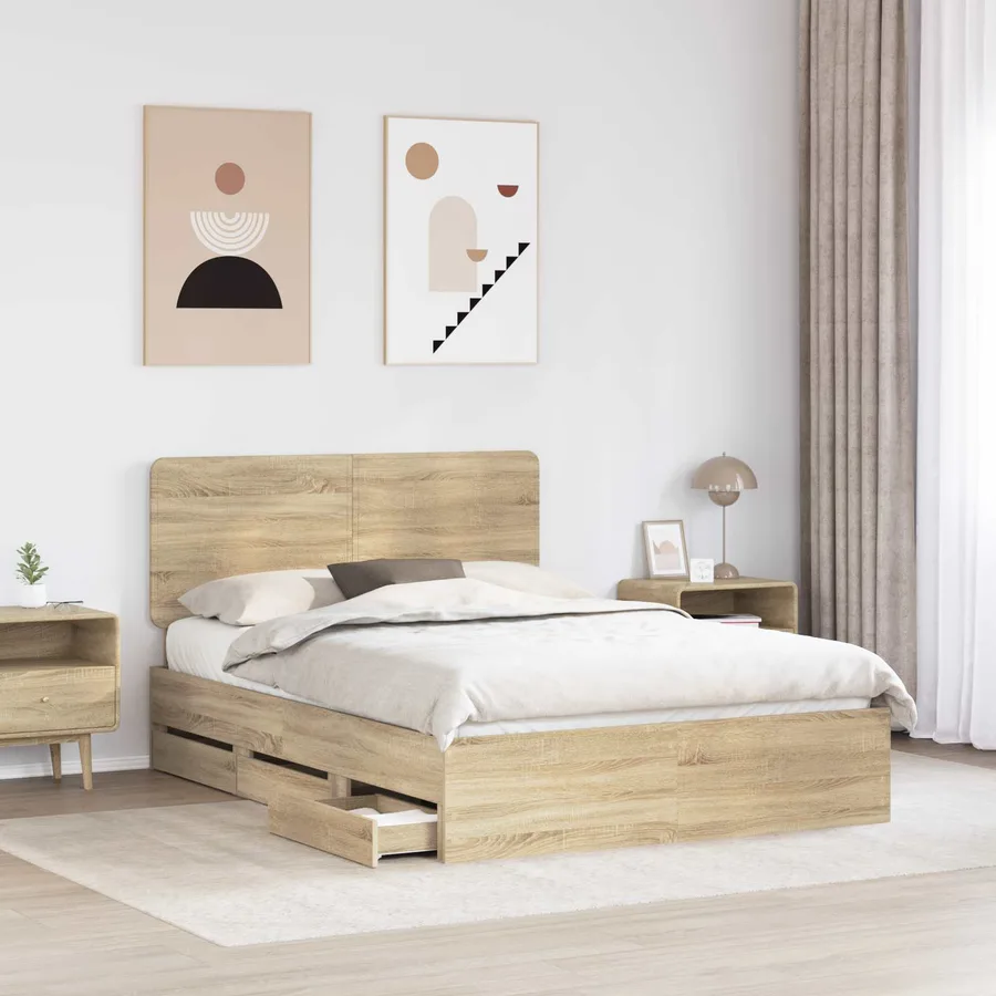 Cadre de lit Chêne Sonoma 150 x 200 cm Bois Ingénierie - 3