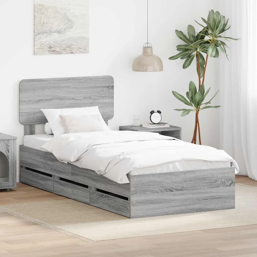 Cadre de lit Gris Sonoma 75 x 190 cm Bois d’ingénierie