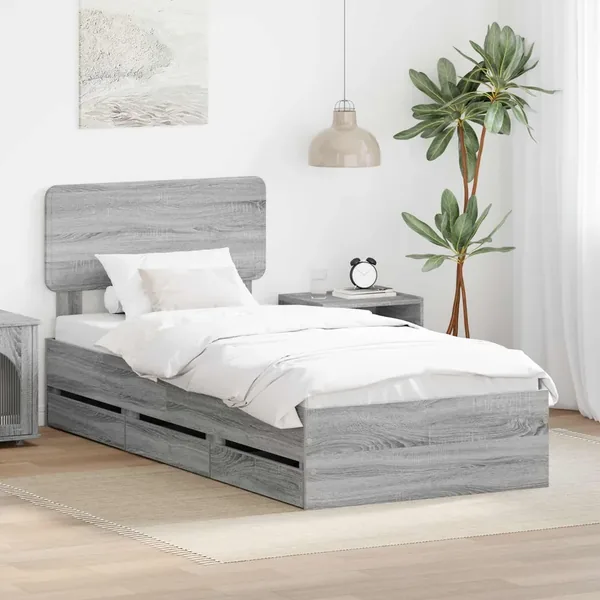 Cadre de lit Gris Sonoma 75 x 190 cm Bois d’ingénierie