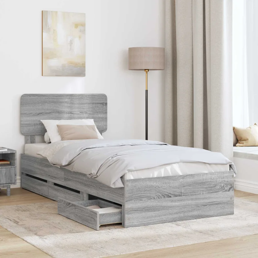 Cadre de lit Gris Sonoma 75 x 190 cm Bois d’ingénierie - 3