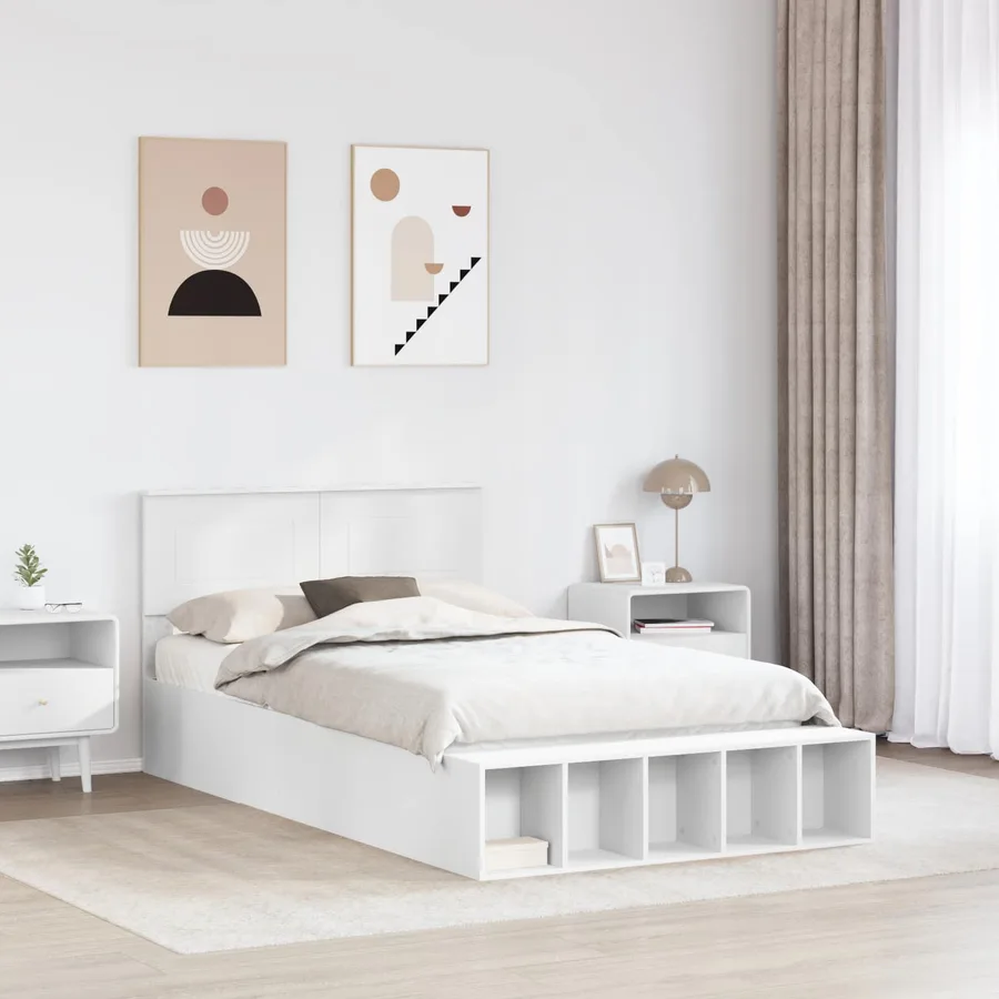 Cadre de lit avec étagère Blanc 135 x 190 cm Bois d'ingénierie - 3