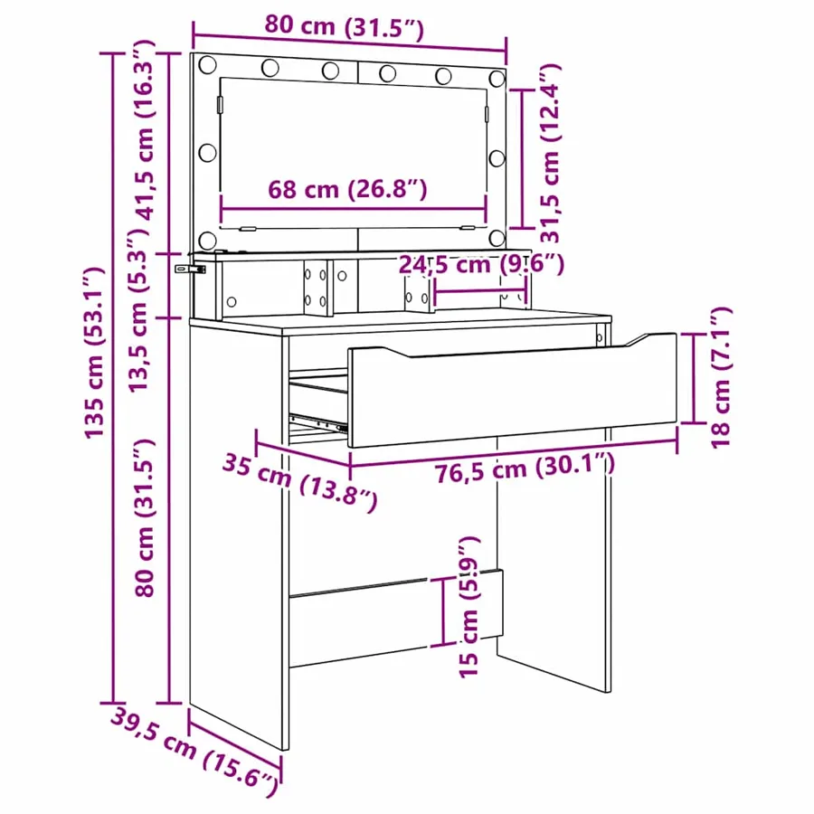 Tables de maquillage pour chambre Chêne artisanal - 14