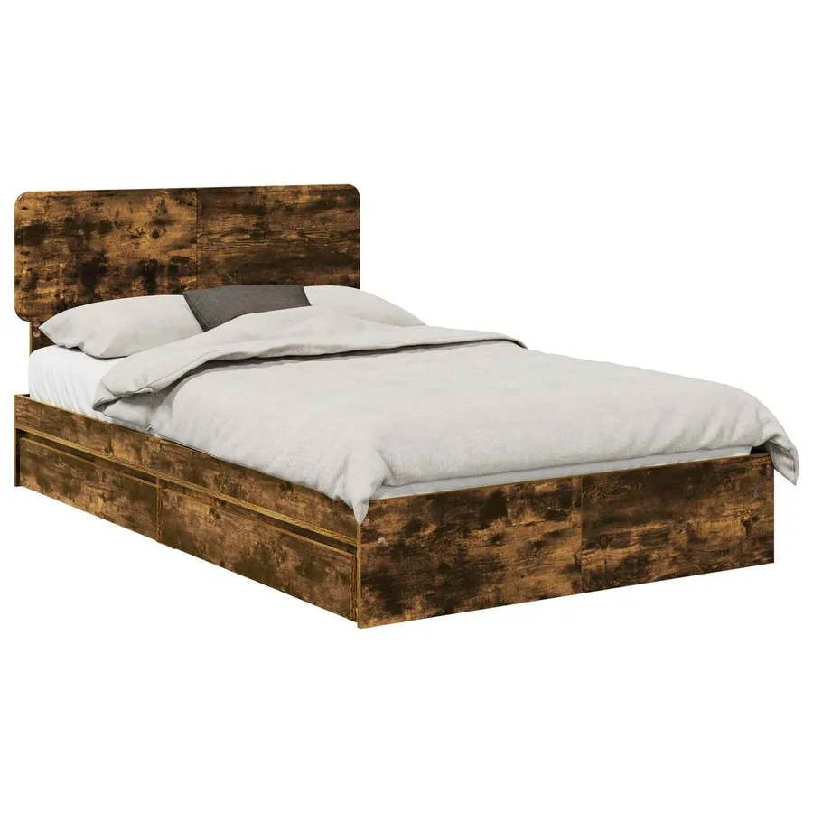 Lit de Rangement Chêne fumé 135 x 190 cm Bois d'ingénierie - 2