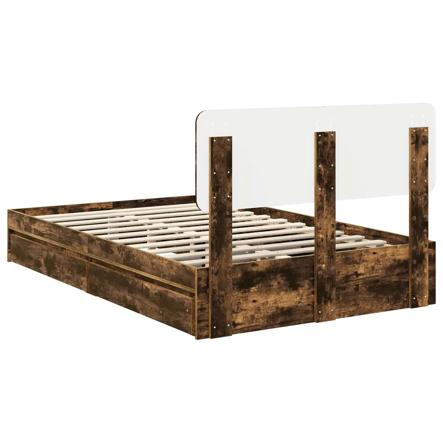 Lit de Rangement Chêne fumé 135 x 190 cm Bois d'ingénierie - 8