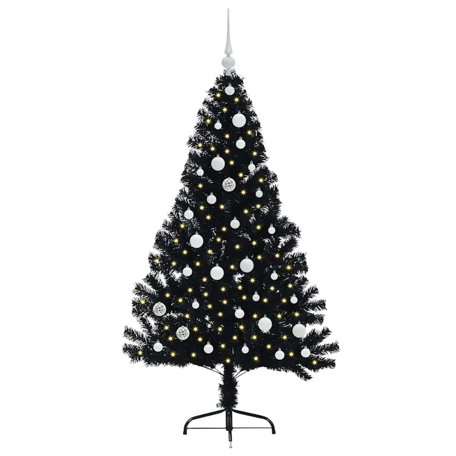 Sapin de Noël artificiel pré-éclairé Noir 150 cm PVC - 3