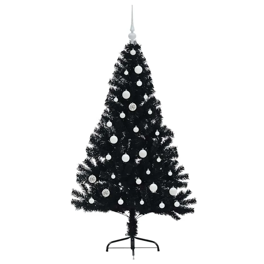Sapin de Noël artificiel pré-éclairé Noir 150 cm PVC - 4
