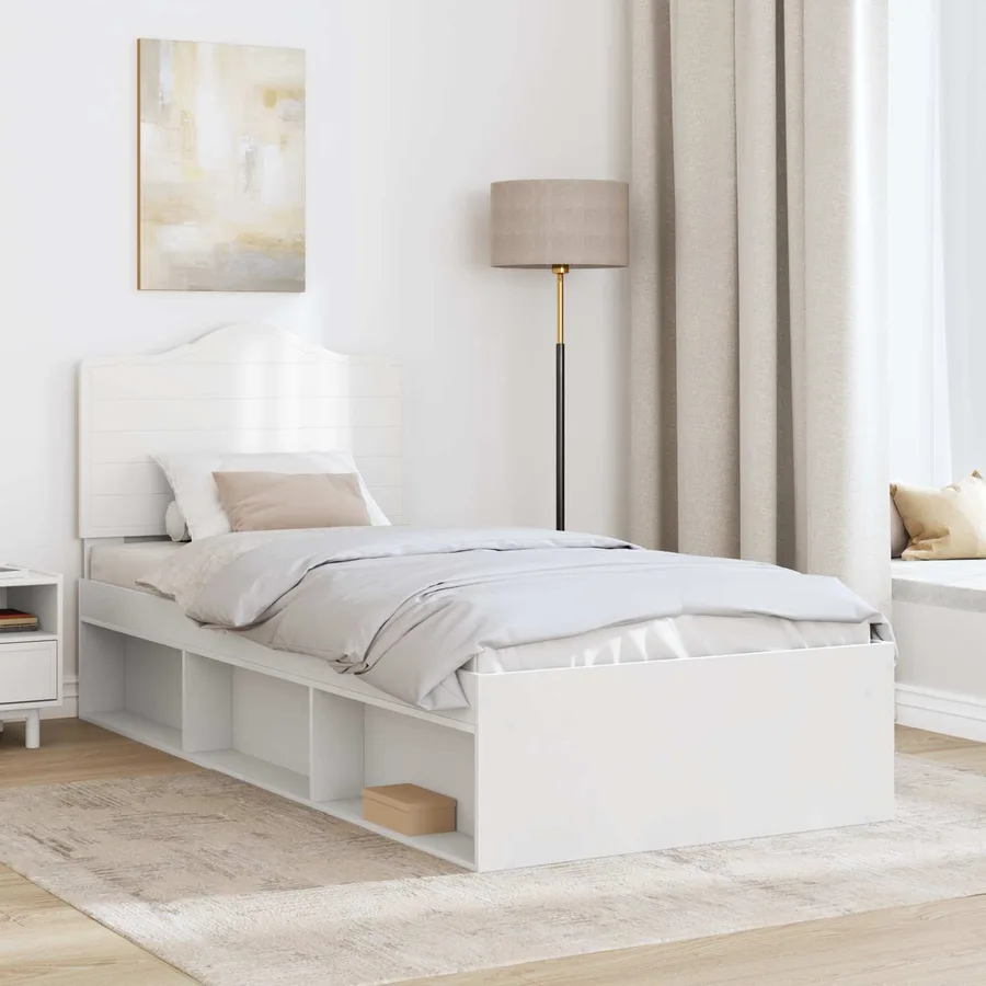 Cadre de lit avec tête de lit Blanc 75 x 190 cm Pin massif - 3
