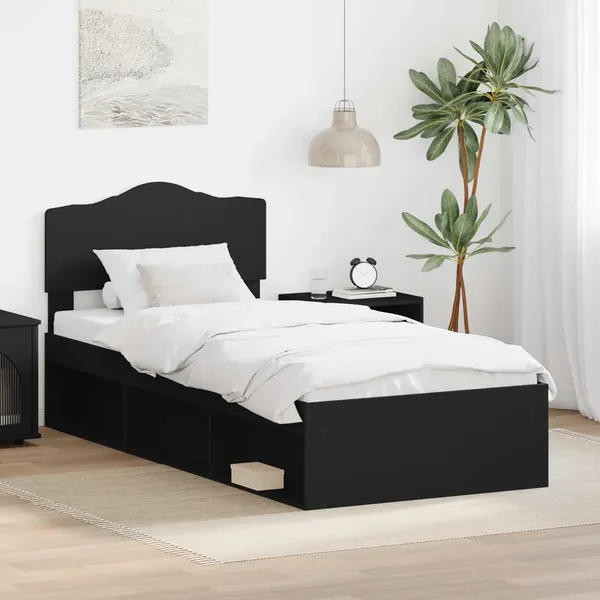 Cadre de lit Noir 75 x 190 cm Bois de pin massif