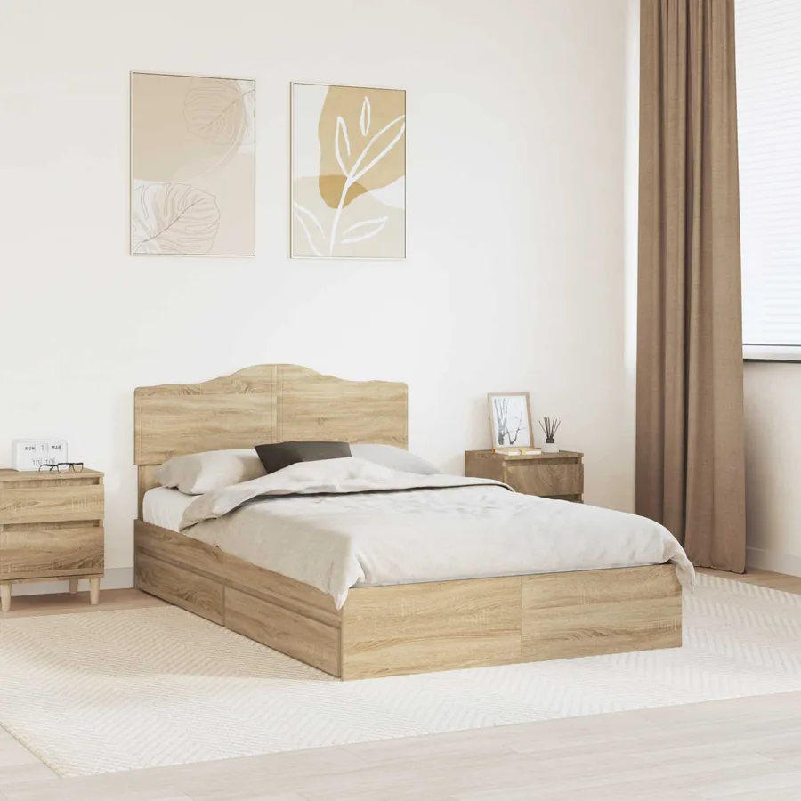 Lit de Rangement Chêne Sonoma 135 x 190 cm Bois d'ingénierie