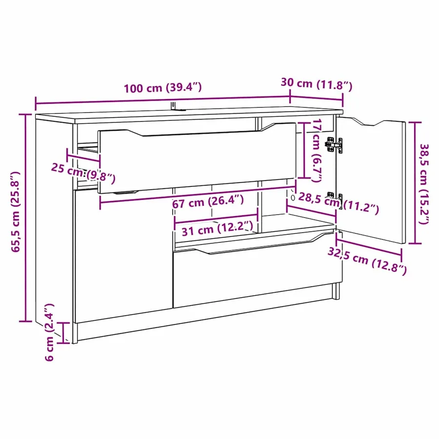 Buffet Chêne artisanal 100 x 30 x 65,6 Bois d'ingénierie - 15