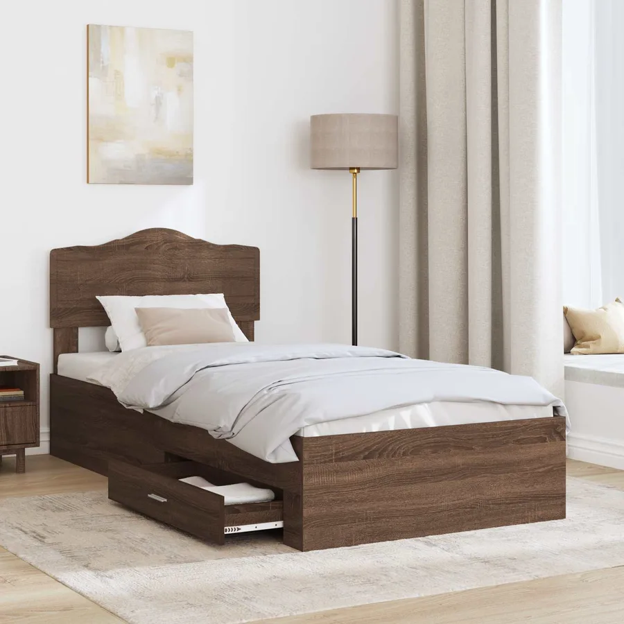 Cadre de lit Chêne brun 70 x 190 cm Bois d'ingénierie - 3