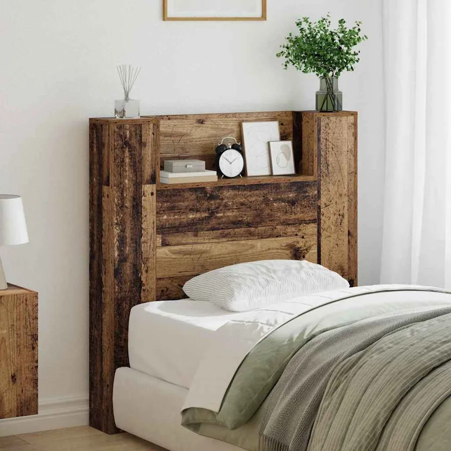 Tête de lit de rangement avec LED Bois ancien Bois d'ingénierie