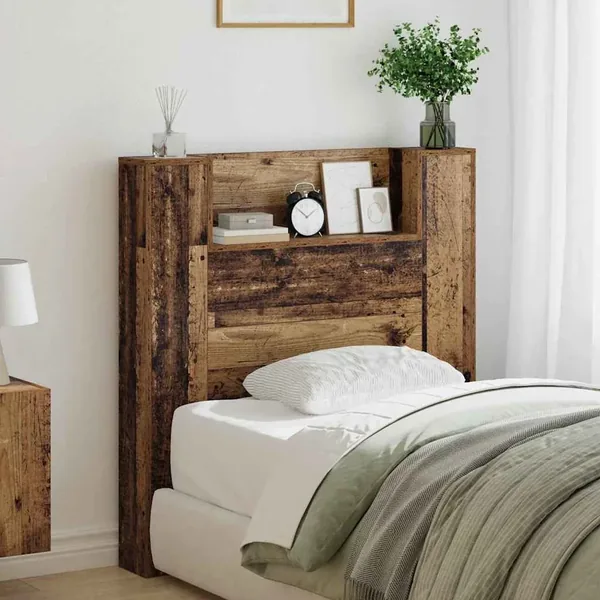 Tête de lit de rangement avec LED Bois ancien Bois d'ingénierie