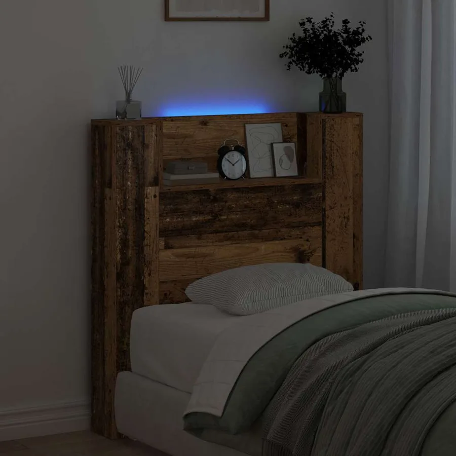 Tête de lit de rangement avec LED Bois ancien Bois d'ingénierie - 4