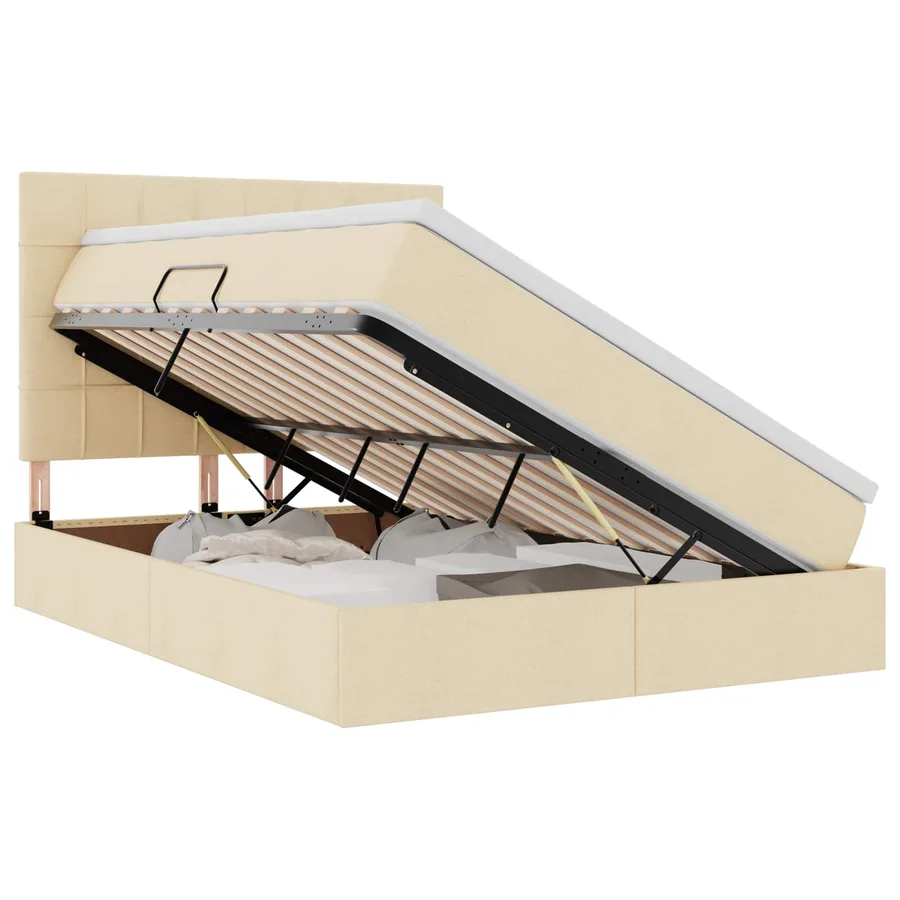Lit avec rangement et matelas Crème 140 x 200 cm tissu - 2