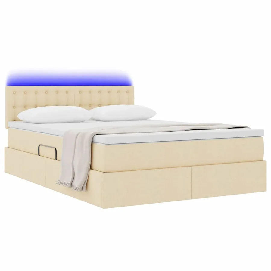 Lit de rangement LED avec matelas Crème 140 x 200 cm Tissu - 3