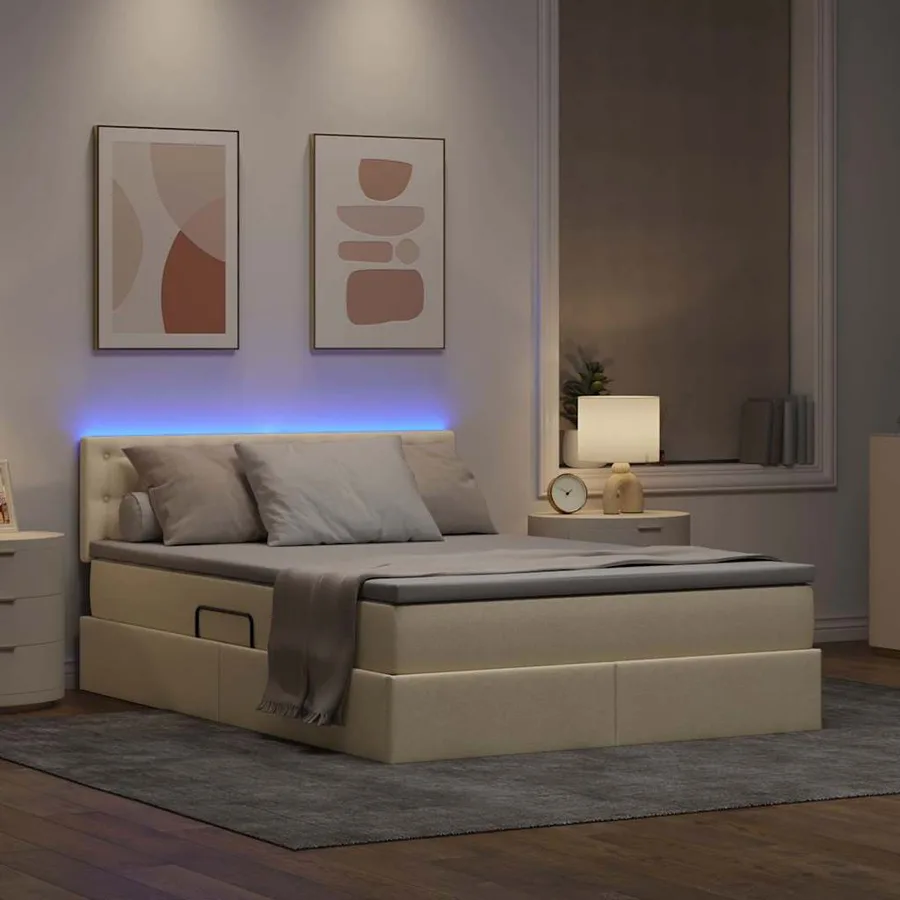 Lit de rangement LED avec matelas Crème 140 x 200 cm Tissu - 5