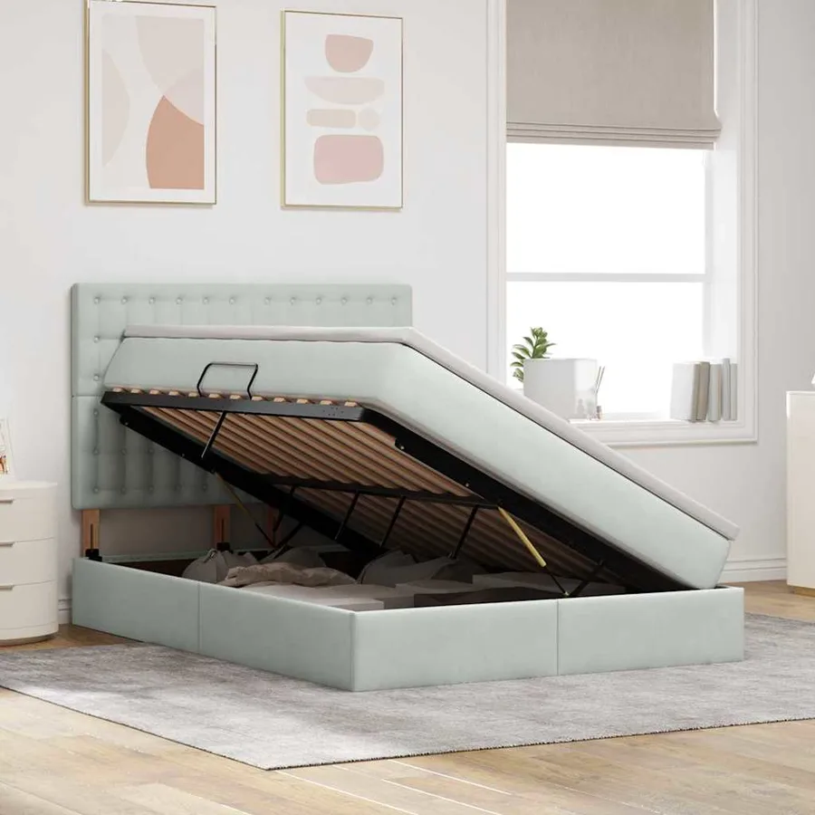 Lit de rangement LED avec matelas Gris clair 140 x 200 cm - 4