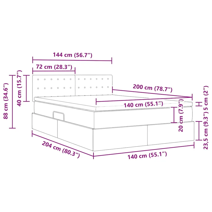 Lit de Rangement avec matelas Gris clair 140 x 200 cm Velours - 16