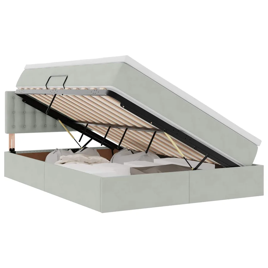 Lit de Rangement avec matelas Gris clair 140 x 200 cm Velours - 2