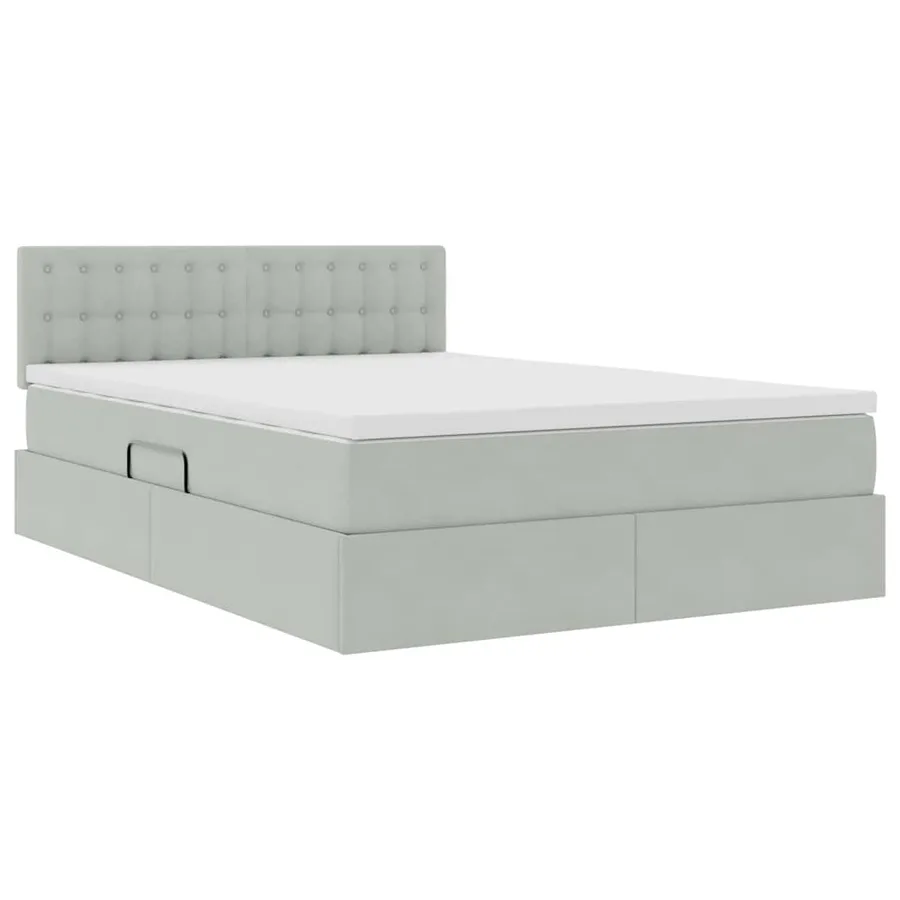 Lit de Rangement avec matelas Gris clair 140 x 200 cm Velours - 5