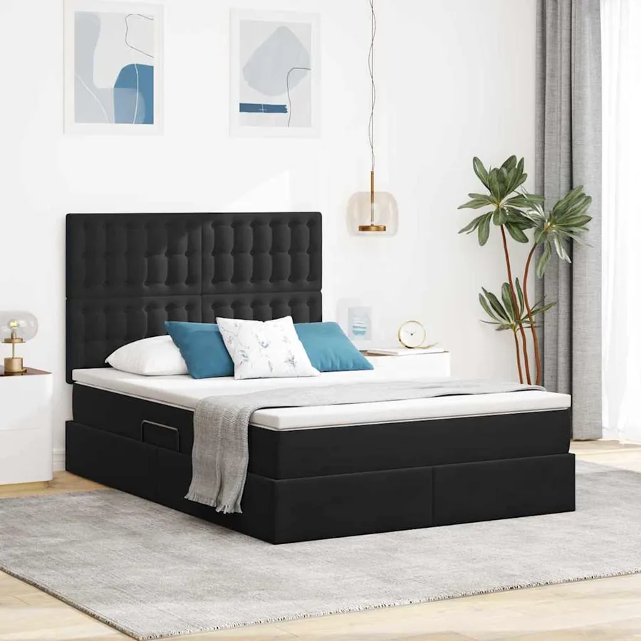 Lit avec rangement et matelas Noir 140 x 200 cm Velours