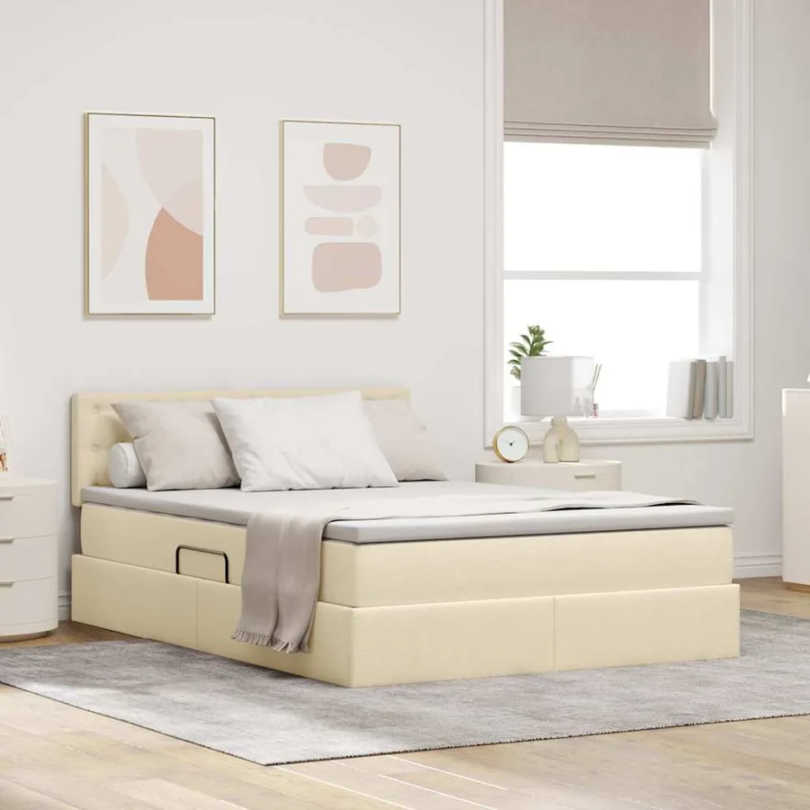 Lit avec rangement et matelas avec matelas Crème 140 x 200 cm