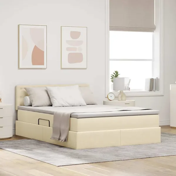 Lit avec rangement et matelas avec matelas Crème 140 x 200 cm